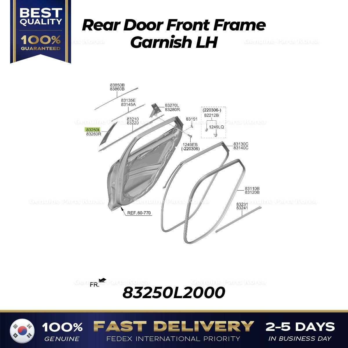 Genuine Rear Door Front Frame Garnish LH 83250L2000 for Kia K5