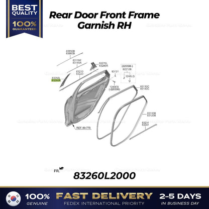 Genuine Rear Door Front Frame Garnish RH 83260L2000 for Kia K5