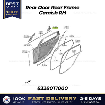 Genuine Rear Door Rear Frame Garnish RH 83280T1000 for Hyundai Genesis G80