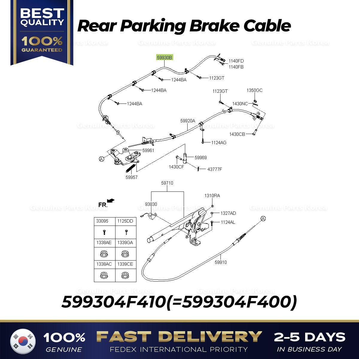 Genuine Rear Parking Brake Cable 599304F410 for Hyundai H100 Porter II