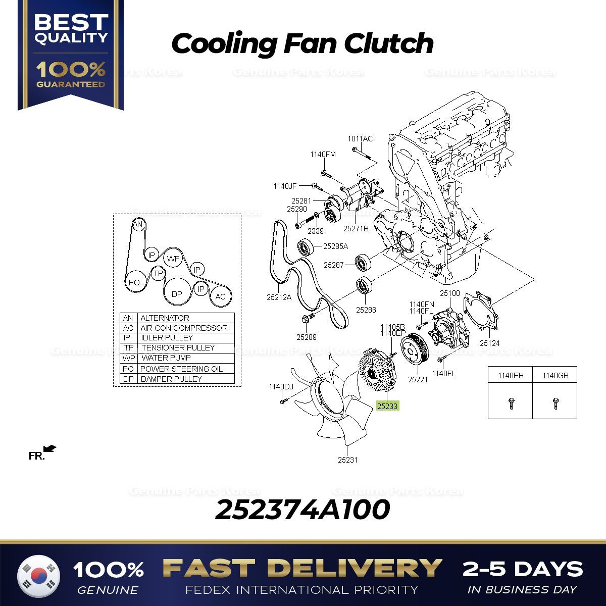 Genuine Cooling Fan Clutch 252374A100 for Hyundai H1 Kia Sorento