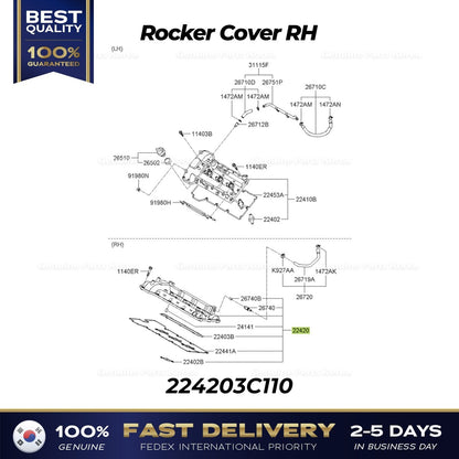 Genuine Rocker Cover RH 224203C110 for Hyundai Azera Kia Amanti