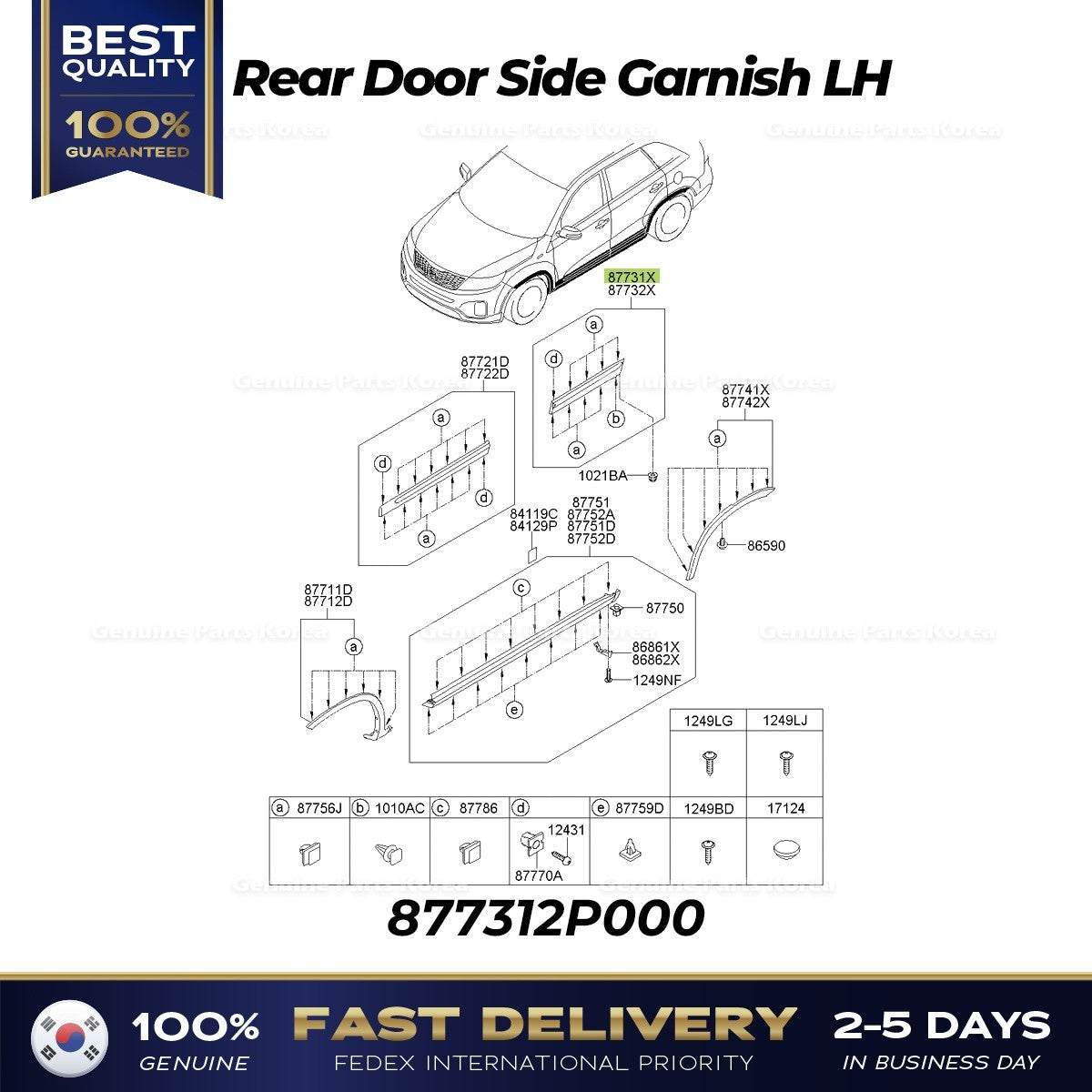 Genuine Rear Door Side Garnish LH 877312P000 for Kia Sorento