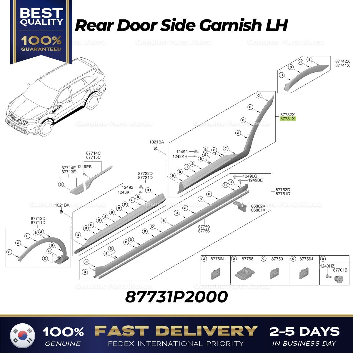 Genuine Rear Door Side Garnish LH 87731P2000 for Kia Sorento