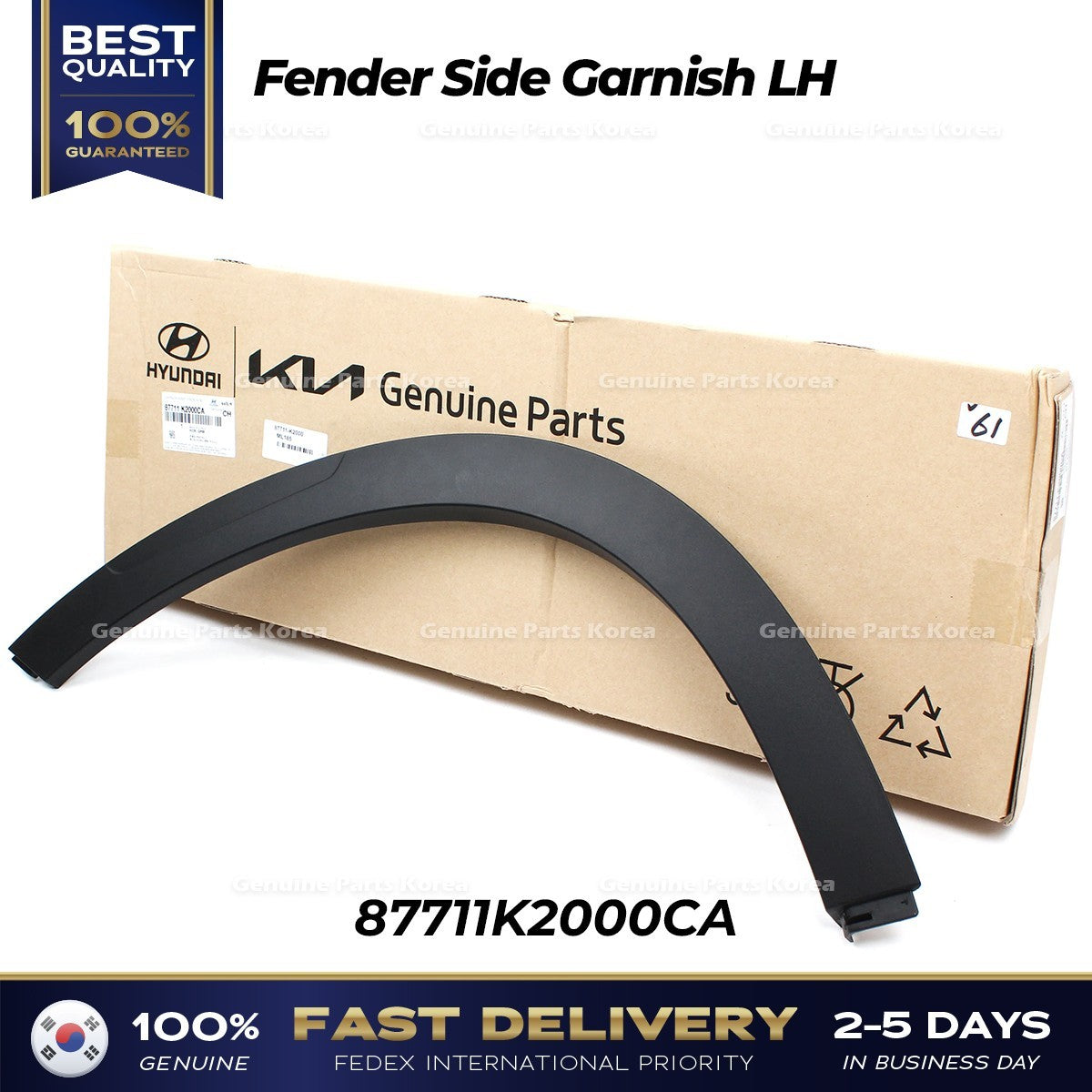 Genuine Fender Side Garnish LH 87711K2000CA for Hyundai Venue