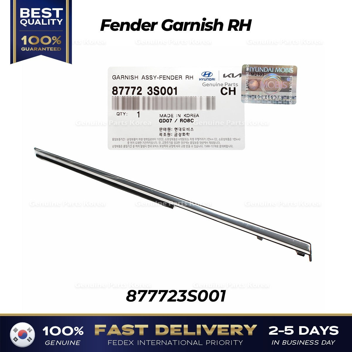 Genuine Fender Garnish RH 877723S001 for Hyundai Sonata