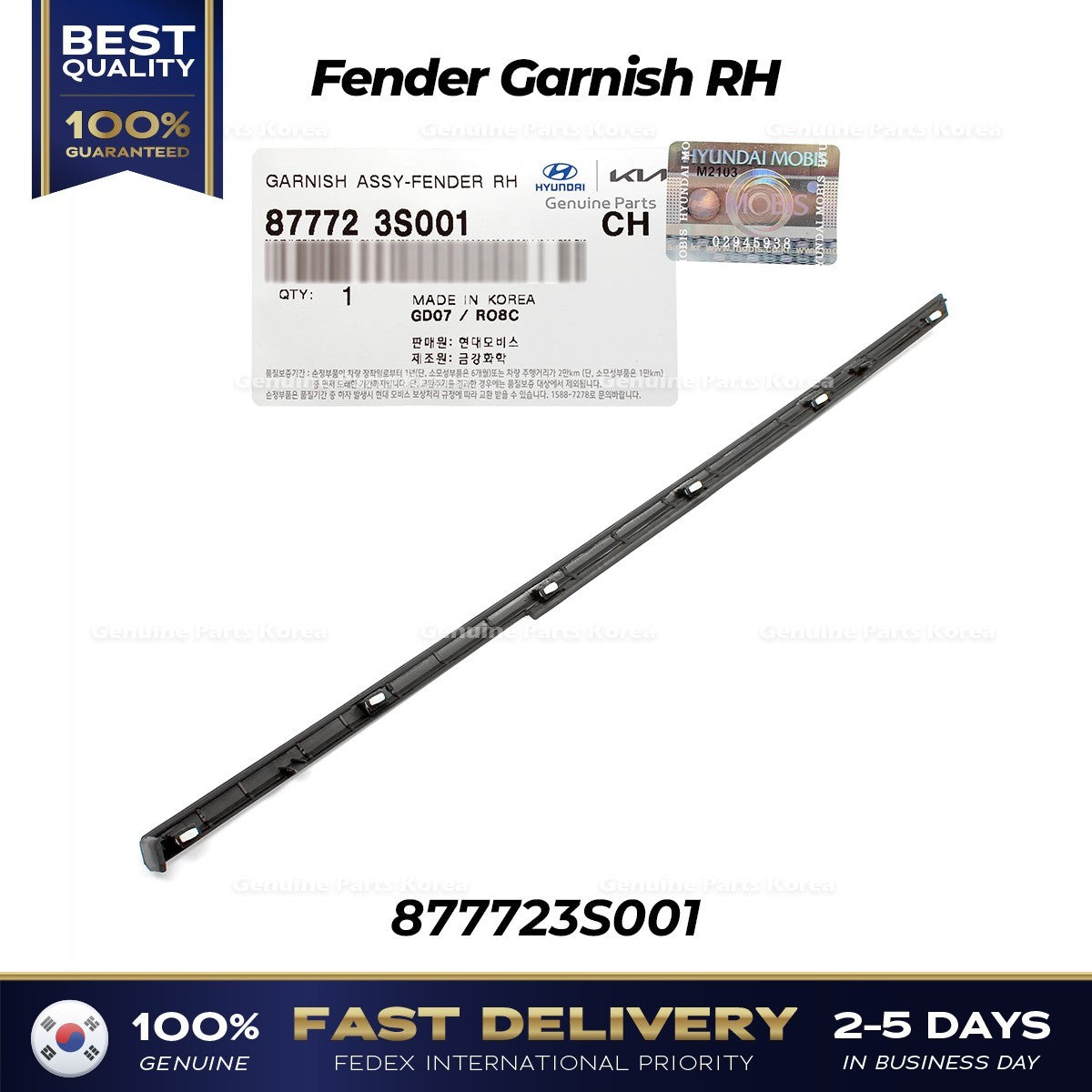 Genuine Fender Garnish RH 877723S001 for Hyundai Sonata