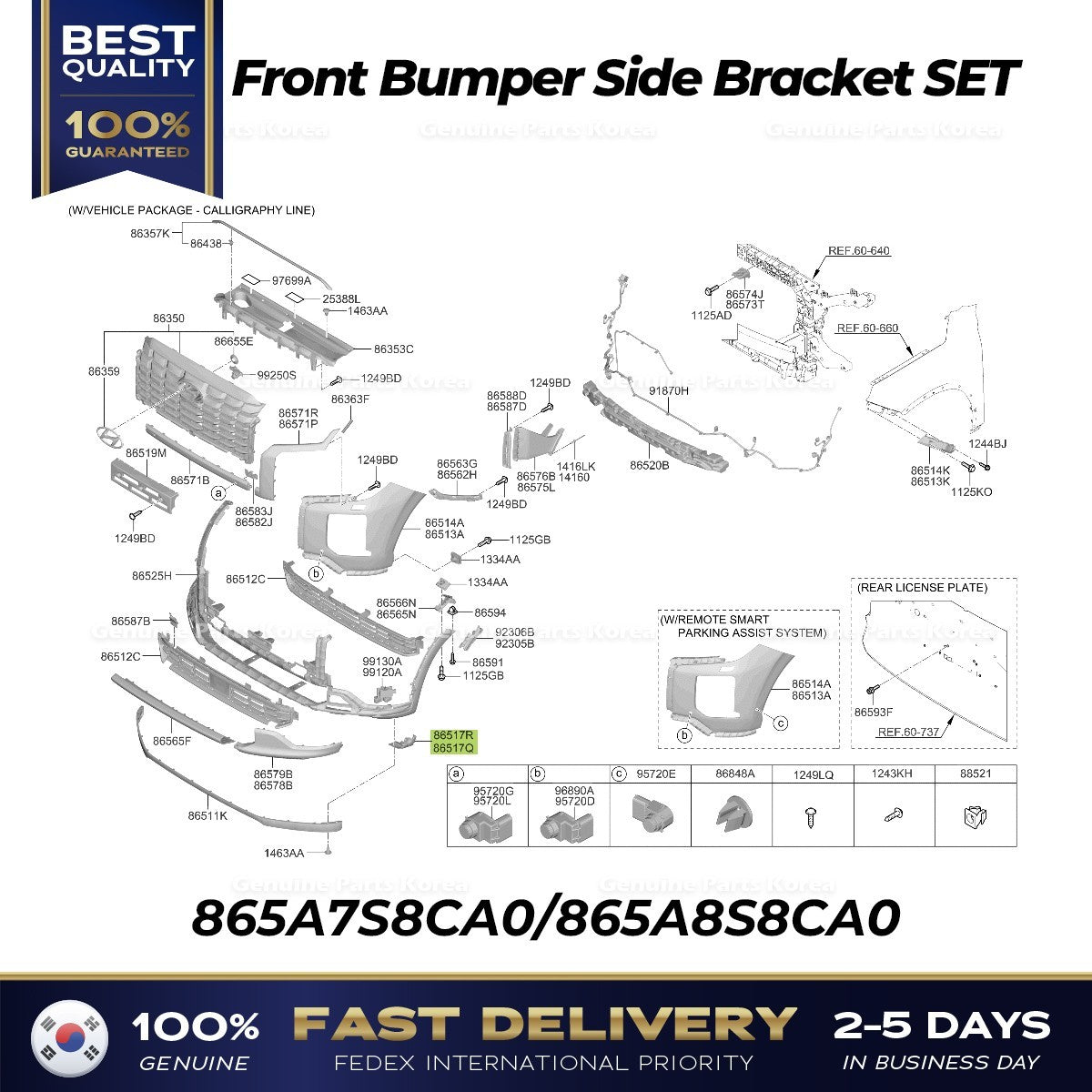 Genuine Front Bumper Side Bracket SET 865A7S8CA0 865A8S8CA0 for Palisade