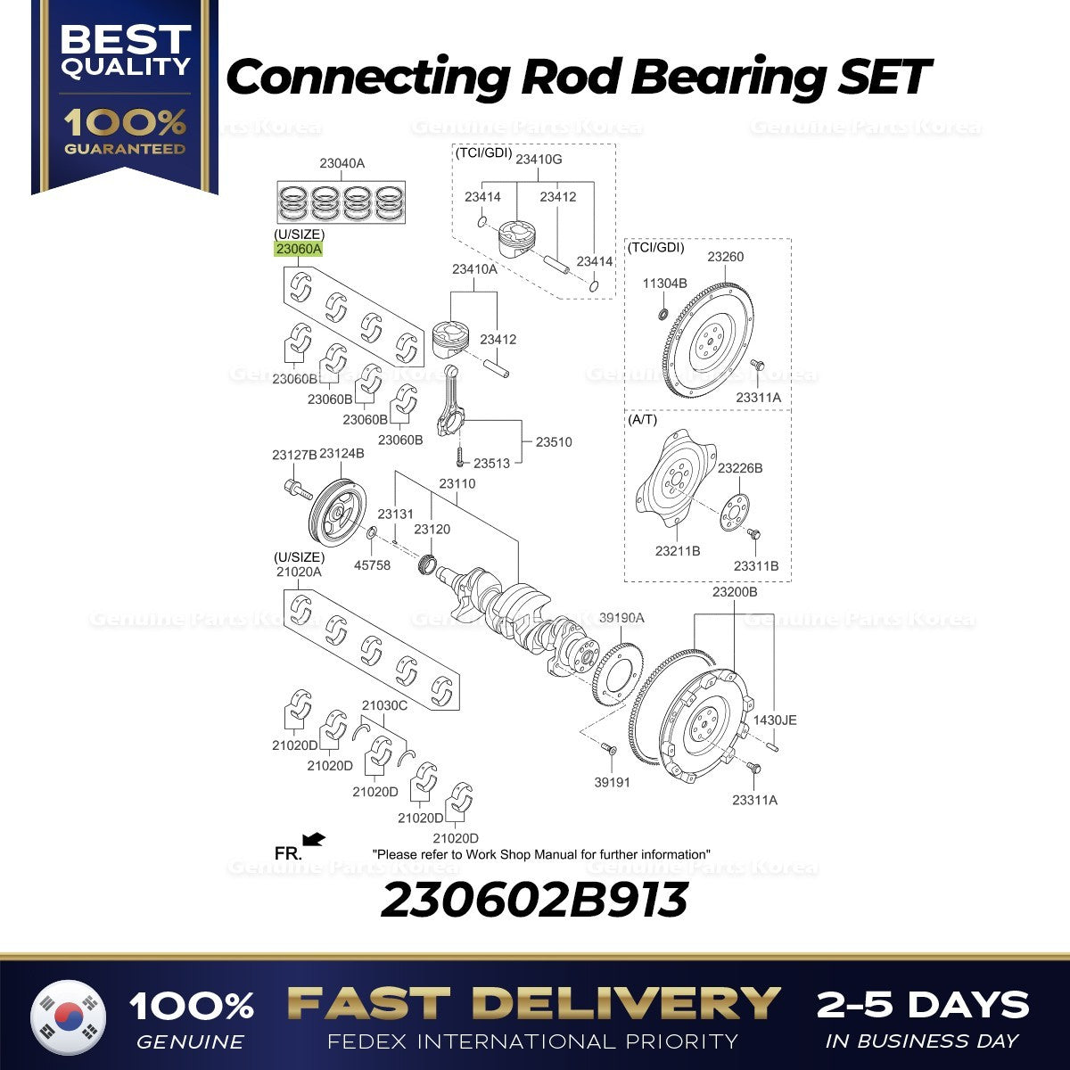 Genuine Connecting Rod Bearing SET 230602B913 for Hyundai Accent Kia Rio
