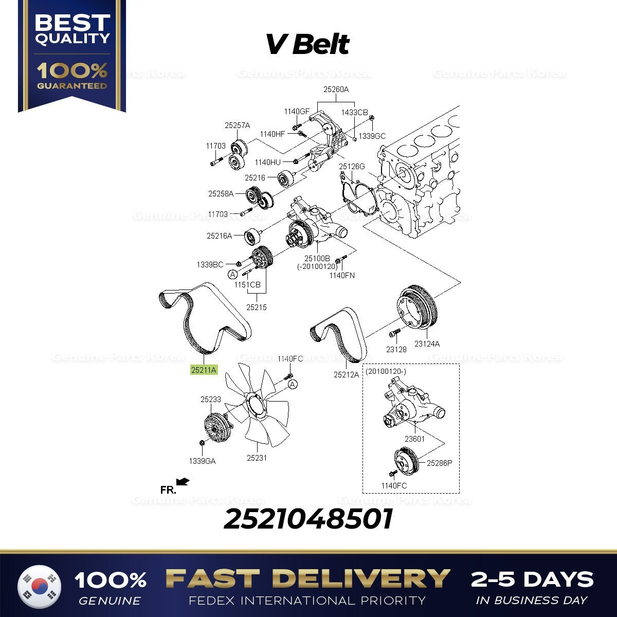 Genuine V Belt 2521048501 for Hyundai E-County