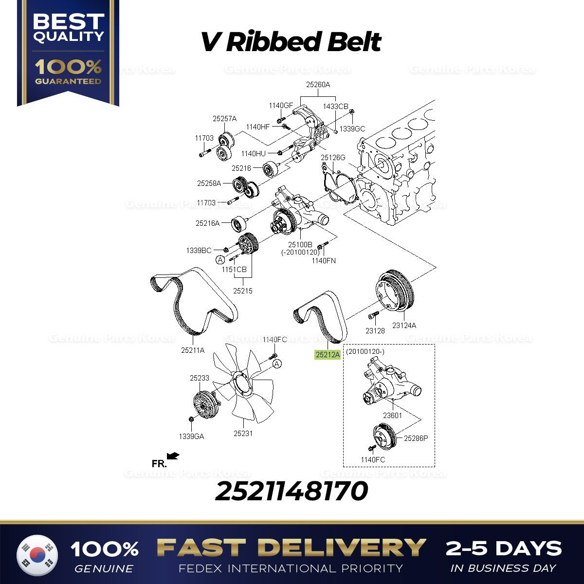 Genuine V Ribbed Belt 2521148170 for Hyundai E-County