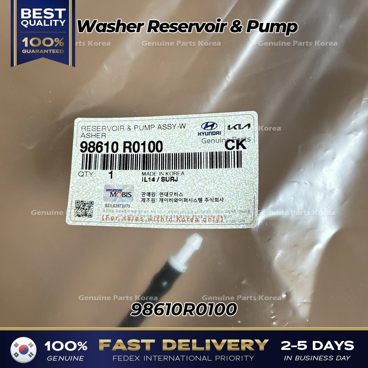 Genuine Washer Reservoir & Pump 98610R0100 for Kia Carnival