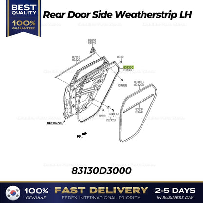 Genuine Rear Door Side Weatherstrip LH 83130D3000 for Hyundai Tucson