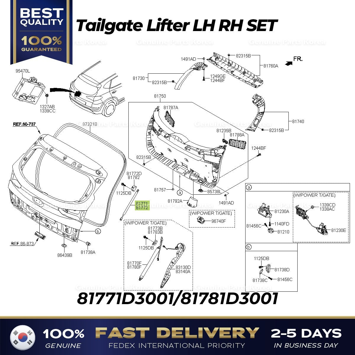 Genuine Tailgate Lifter LH RH SET 81771D3001 81781D3001 for Hyundai Tucson