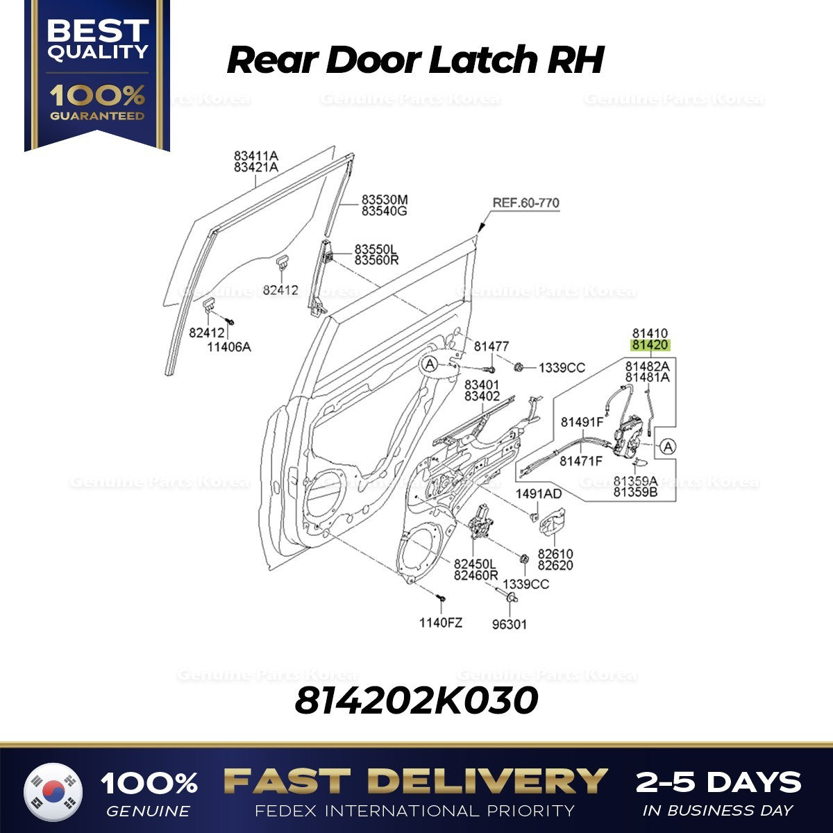 Genuine Rear Door Latch RH 814202K030 for Kia Soul