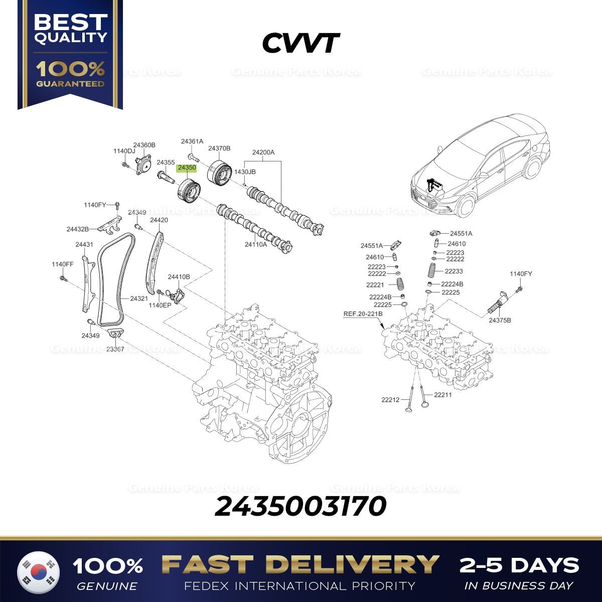 Genuine CVVT 2435003170 for Hyundai Elantra Kia Rio Stonic
