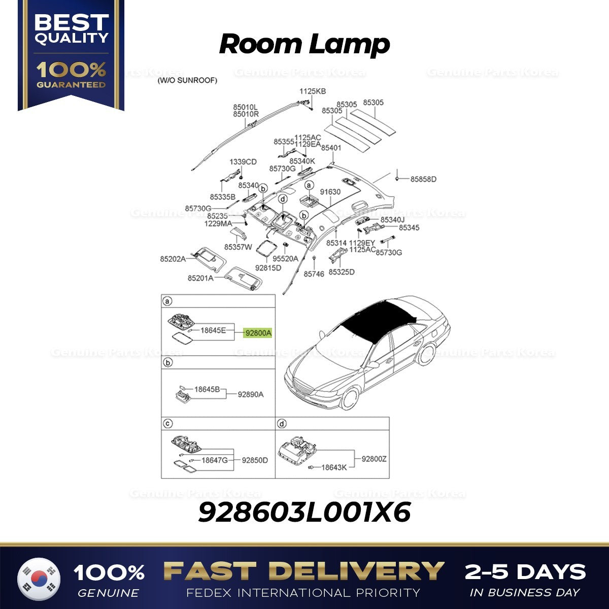 Genuine Room Lamp 928603L001X6 for Hyundai Azera