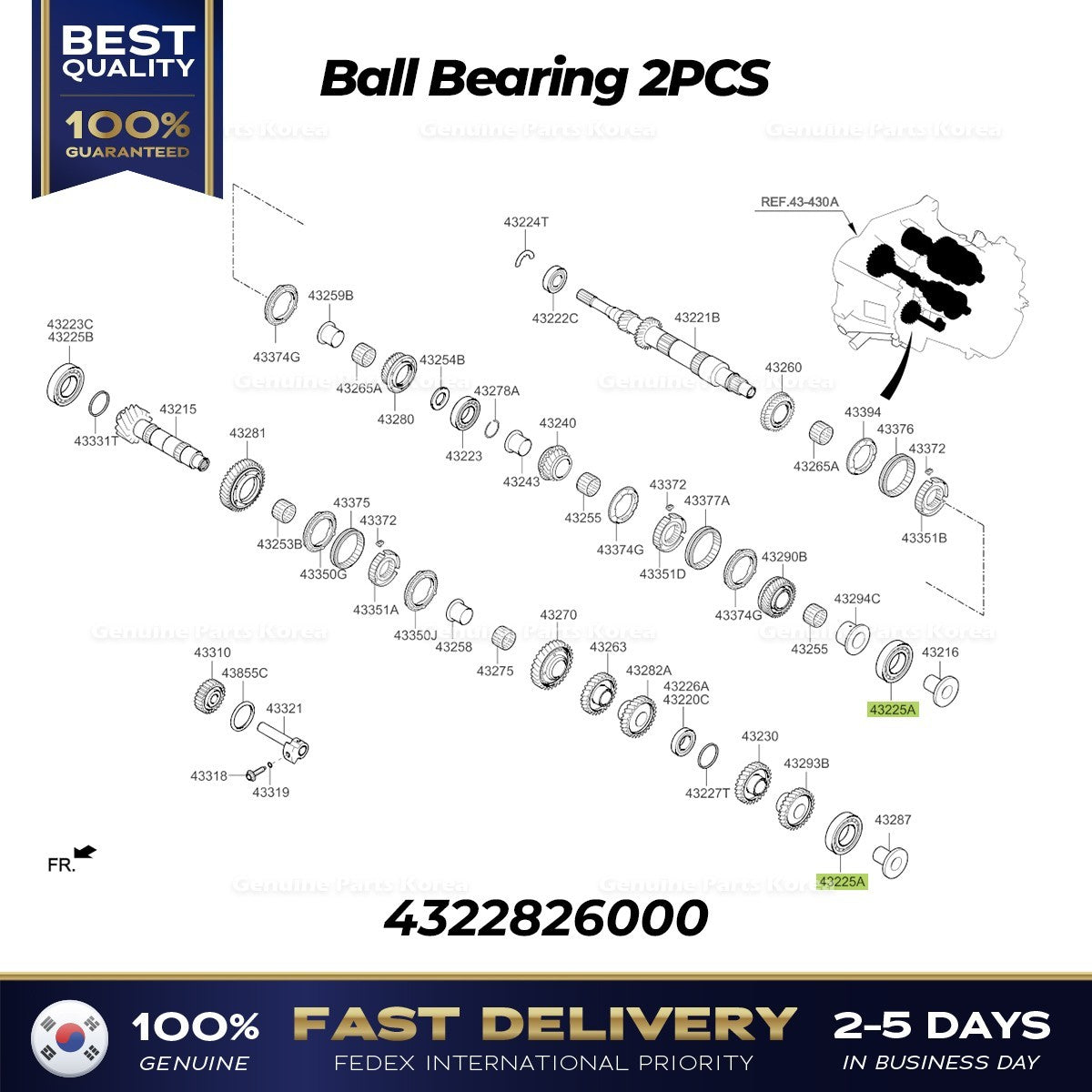 Genuine Ball Bearing 2PCS 4322826000 for Hyundai Accent Kia Rio