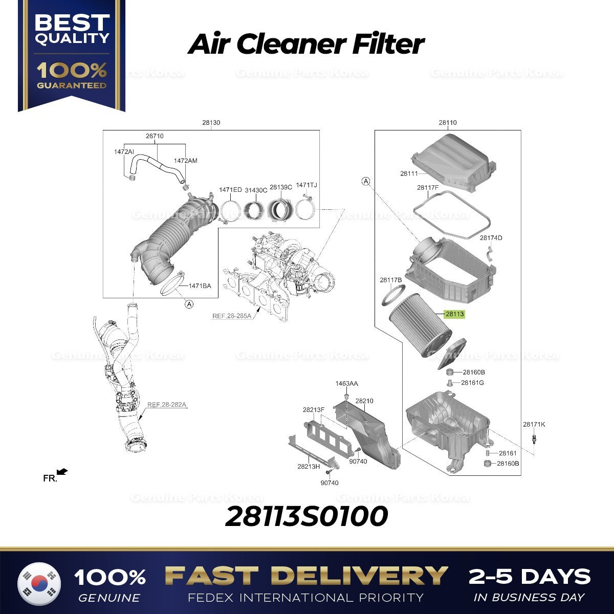 Genuine Air Cleaner Filter 28113S0100 for Hyundai Kona N Veloster N