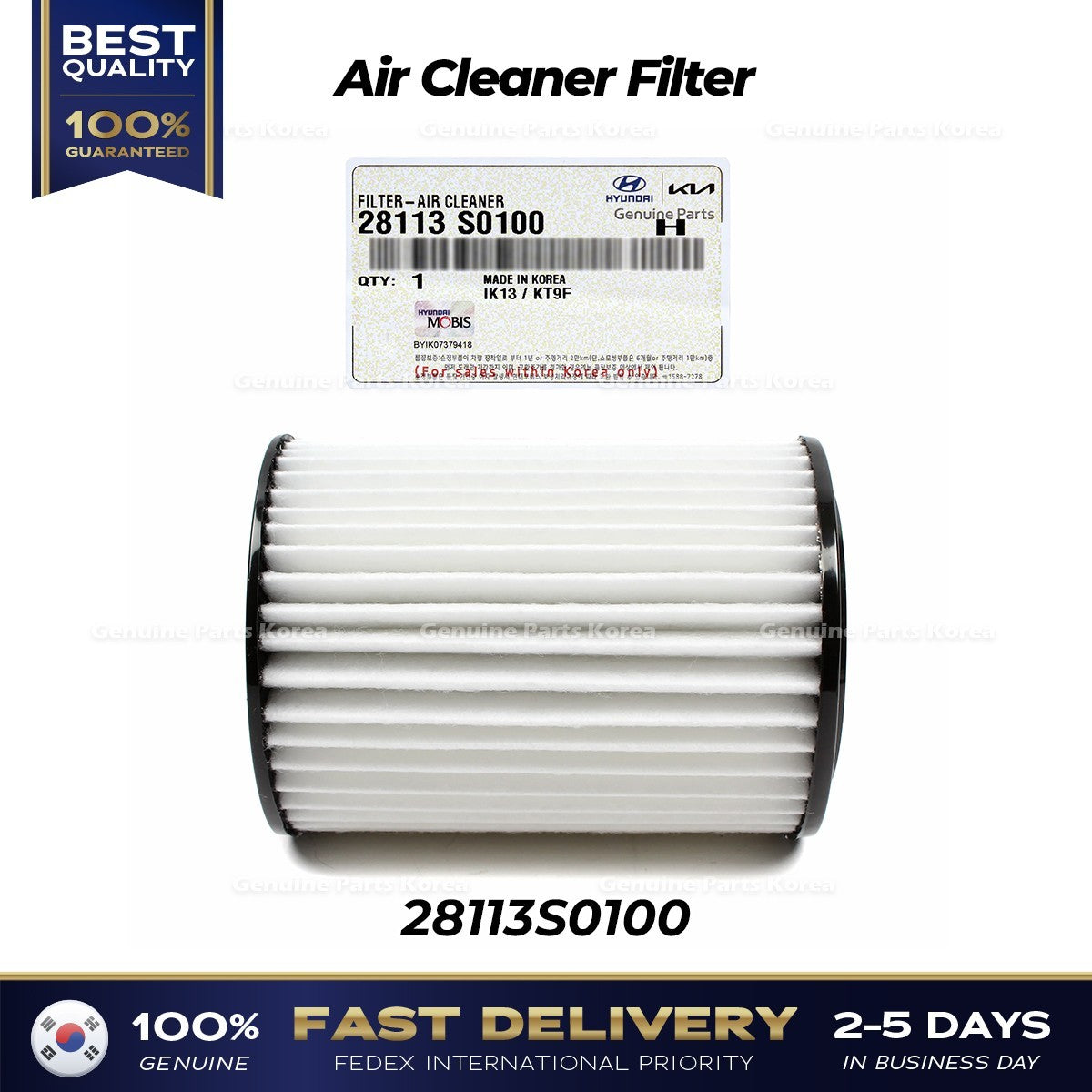 Genuine Air Cleaner Filter 28113S0100 for Hyundai Kona N Veloster N