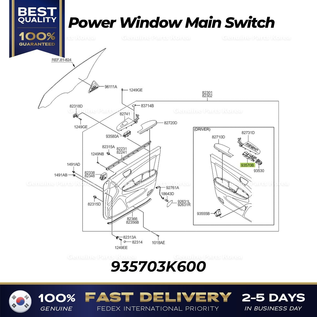 Genuine Power Window Main Switch 935703K600 for Hyundai Sonata