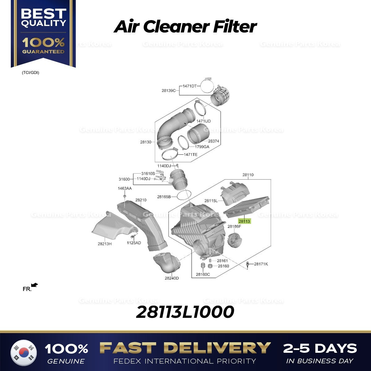 Genuine Air Cleaner Filter 28113L1000 for Hyundai Santa Cruz Kia Sorento