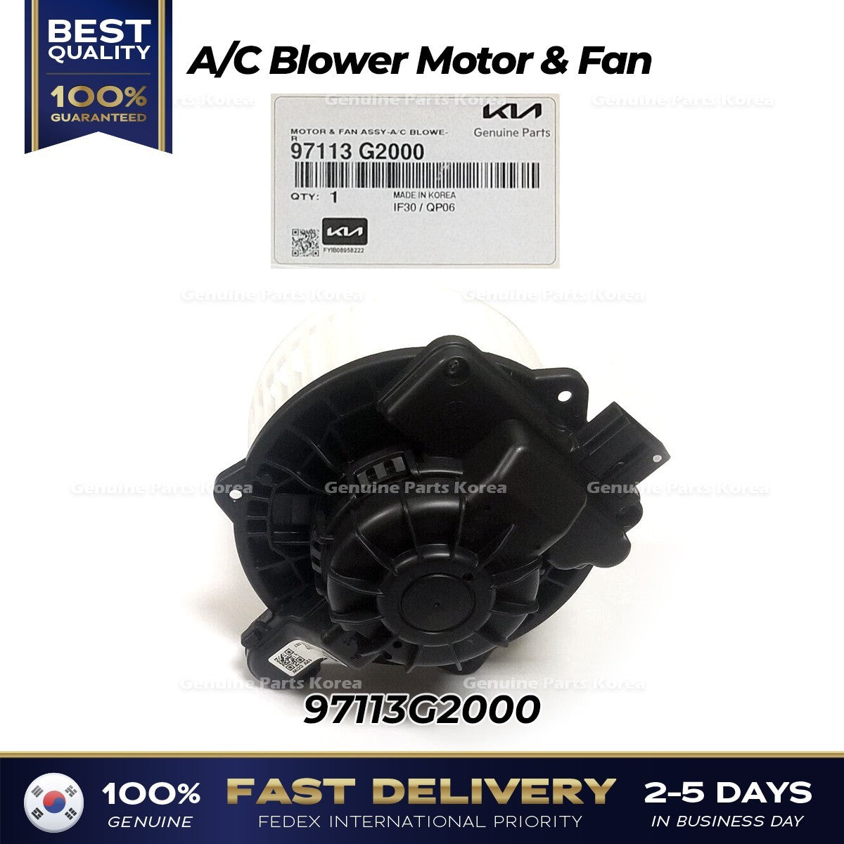 Genuine A/C Blower Motor & Fan 97113G2000 for Hyundai Ioniq Kia Niro