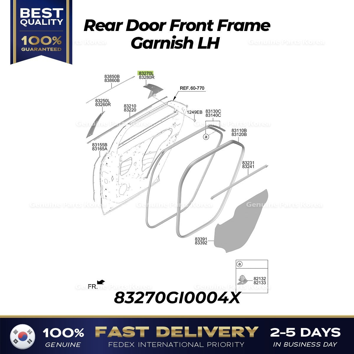 Genuine Rear Door Rear Frame Garnish LH 83270GI0004X for Hyundai Ioniq 5