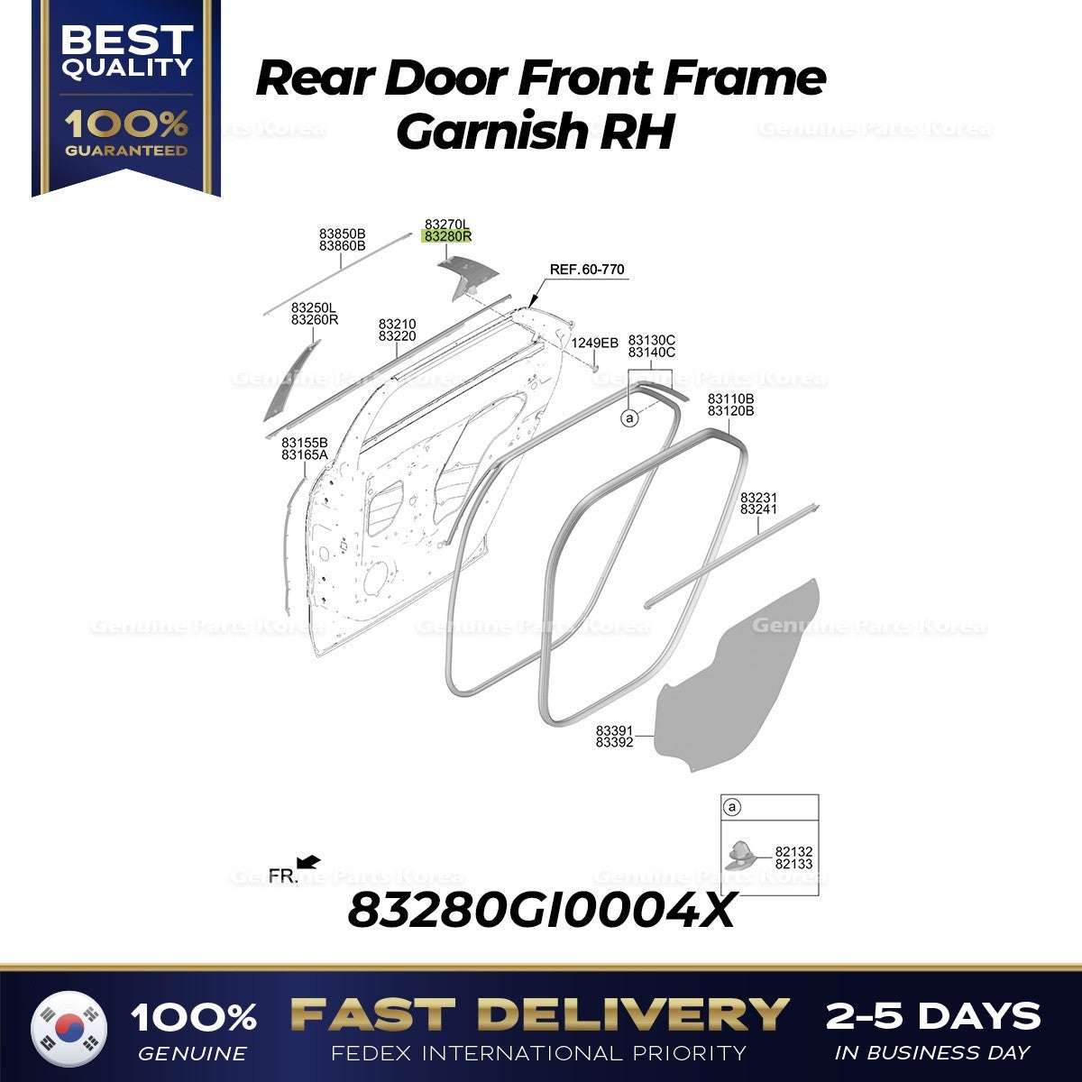 Genuine Rear Door Rear Frame Garnish RH 83280GI0004X for Hyundai Ioniq 5