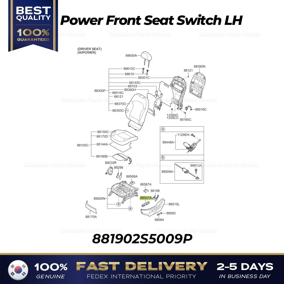 Genuine Power Front Seat Switch LH 881902S5009P for Hyundai Tucson