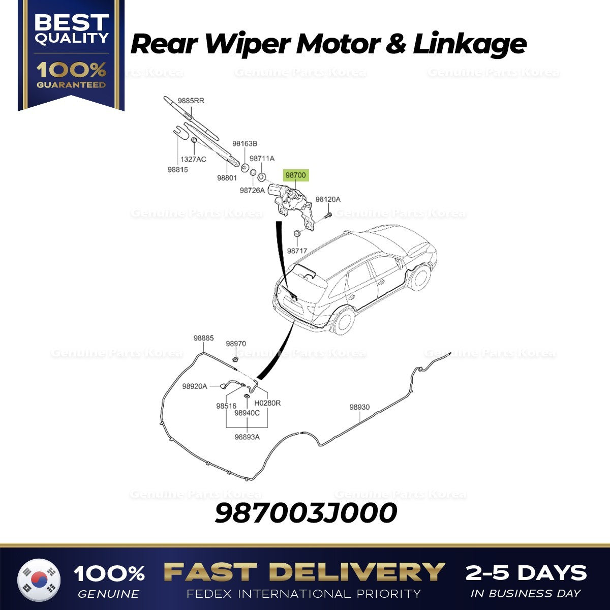 Genuine Rear Wiper Motor & Linkage 987003J000 for Hyundai Veracruz
