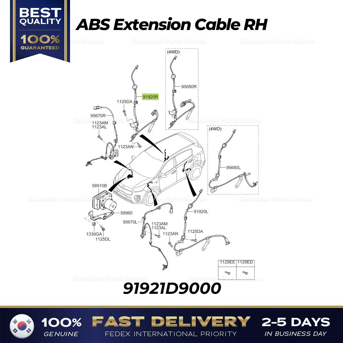 Genuine ABS Extension Cable RH 91921D9000 for Kia Sportage
