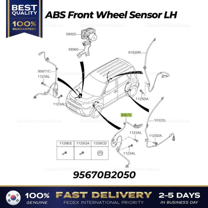 Genuine ABS Front Wheel Sensor LH 95670B2050 for Kia Soul