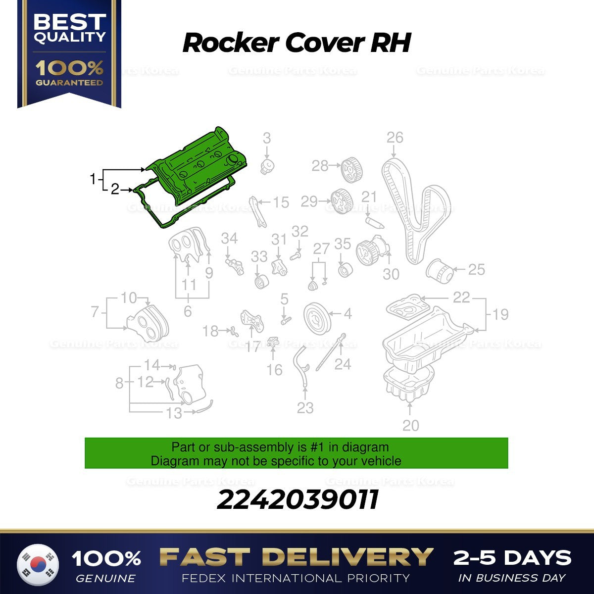 Genuine Rocker Cover RH 2242039011 for Hyundai Santa Fe Kia Amanti