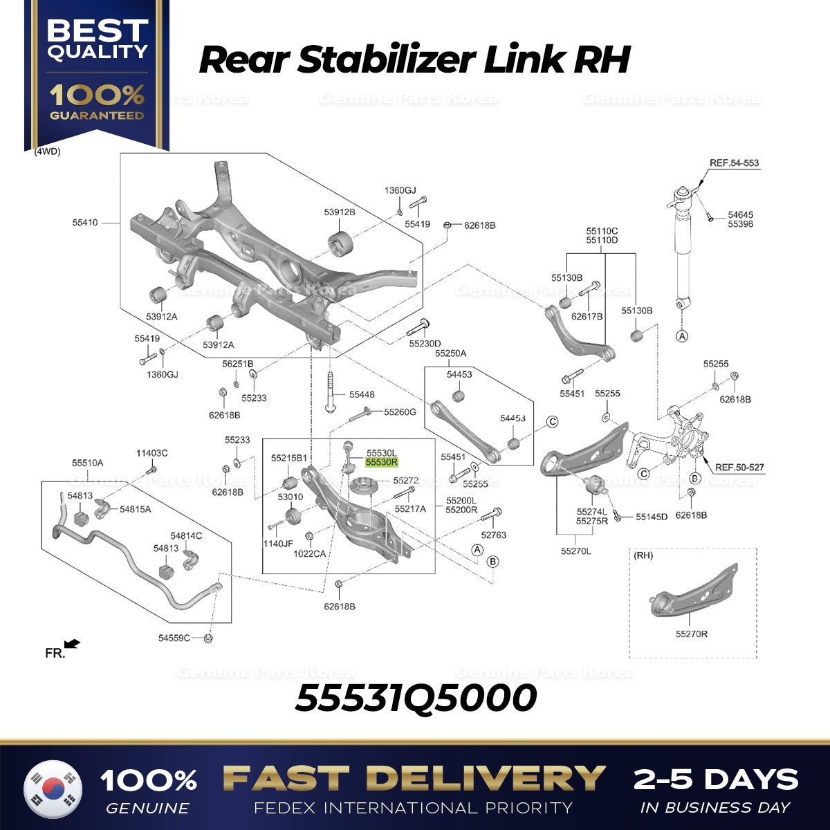 Genuine Rear Stabilizer Link RH 55531Q5000 for Kia Seltos