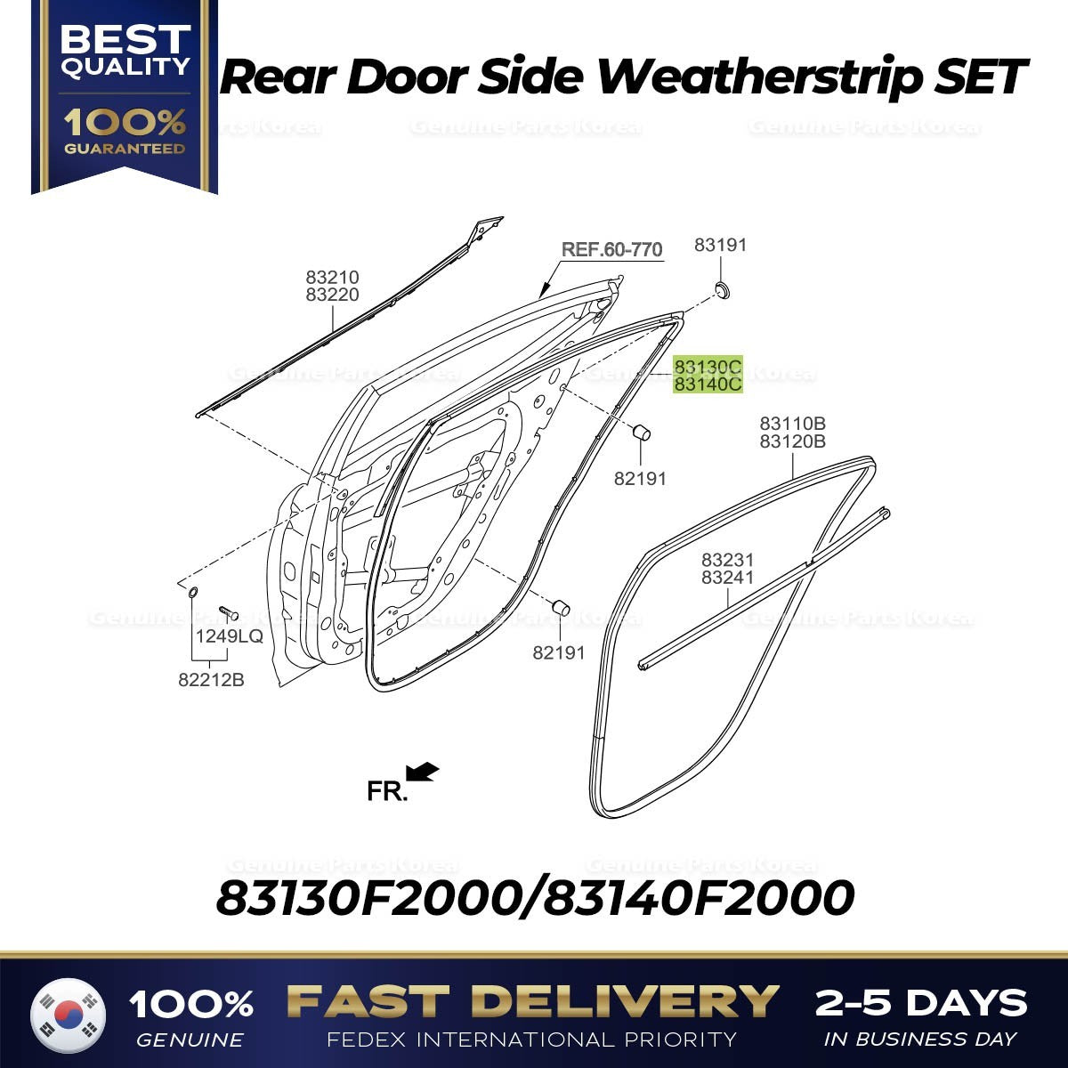 Genuine Rear Door Side Weatherstrip SET for Hyundai Elantra