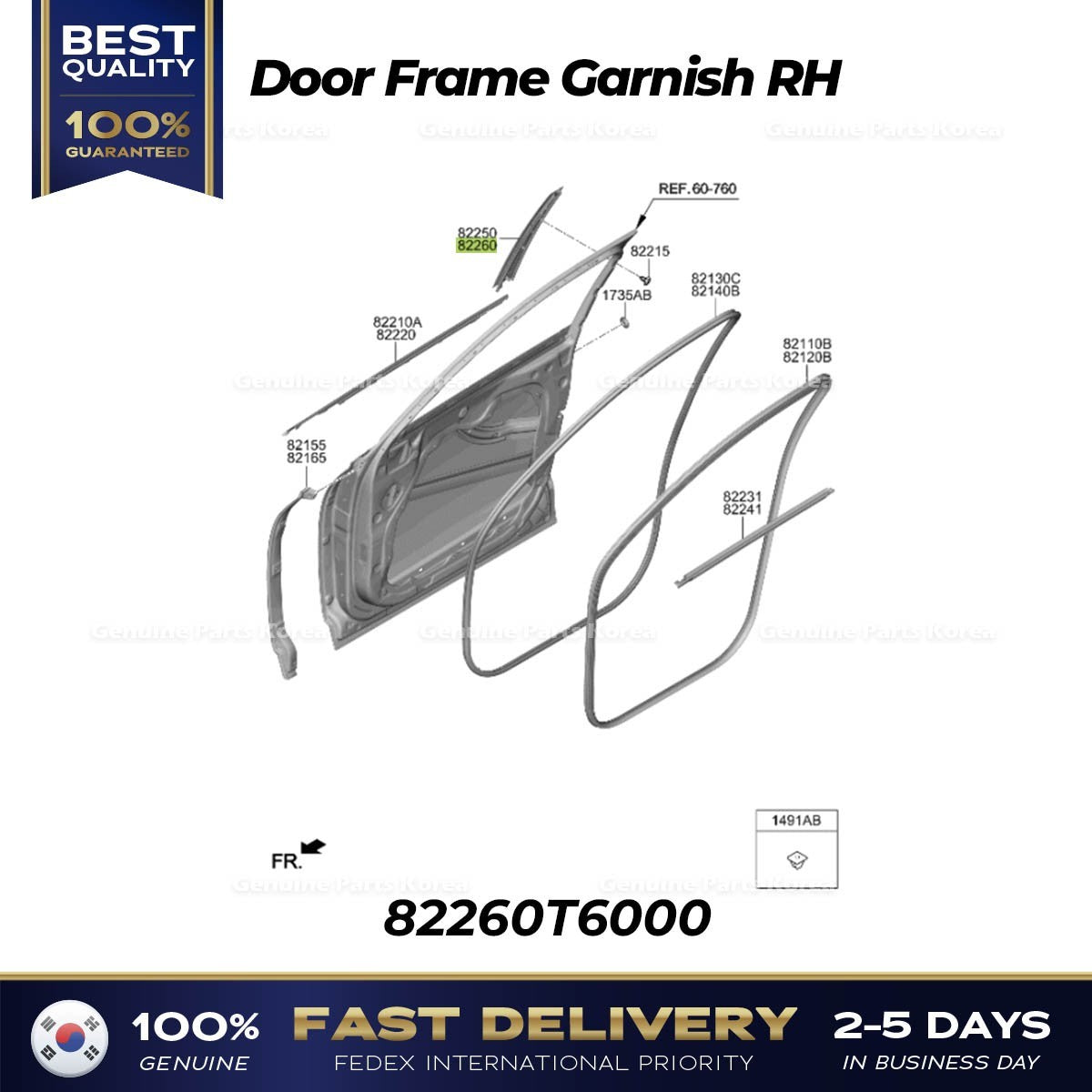 Genuine Door Frame Garnish RH 82260T6000 for Hyundai Genesis GV80