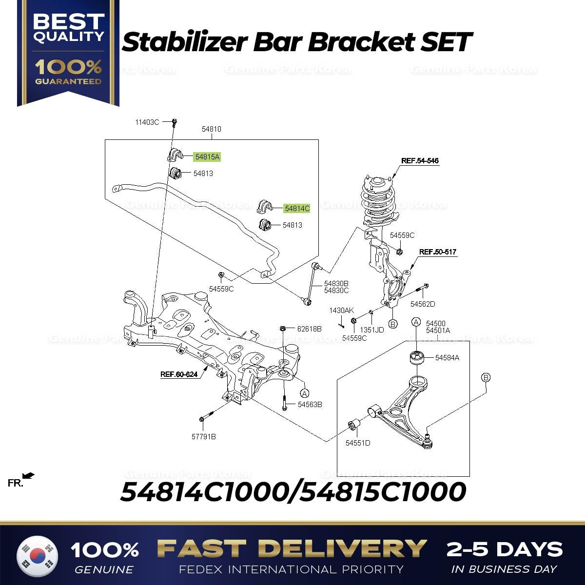 Genuine Stabilizer Bar Bracket SET 54814C1000 54815C1000 for Hyundai Kia