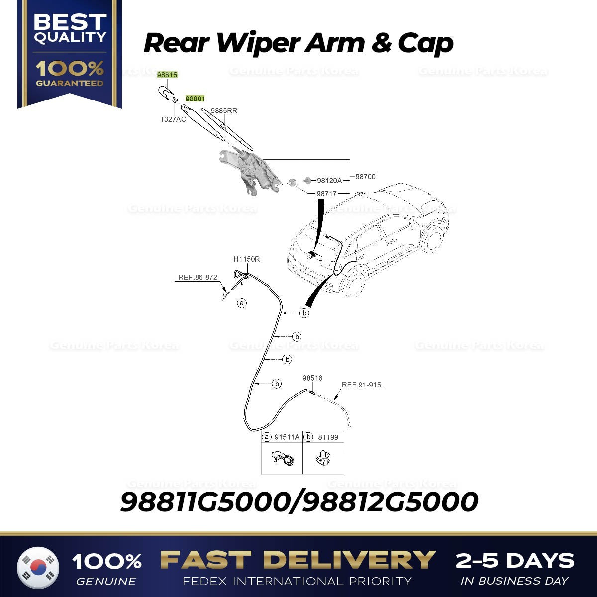 Genuine Rear Wiper Arm & Cap 98811G5000 for Kia Niro