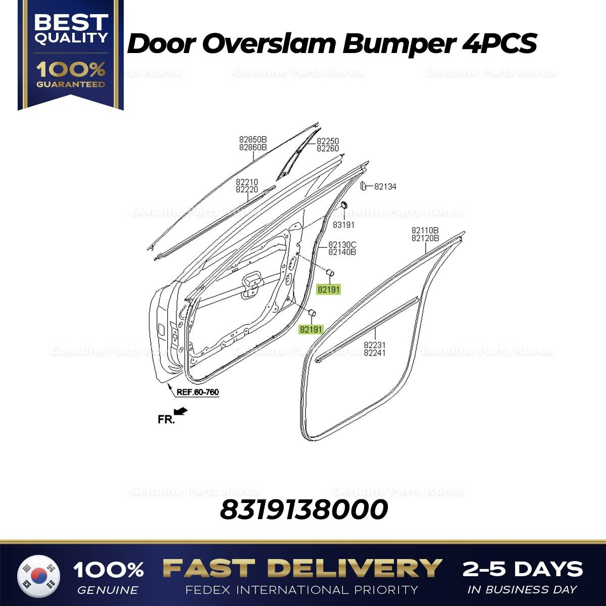 Genuine Door Overslam Bumper 4PCS 82191D4000 for Hyundai Kia