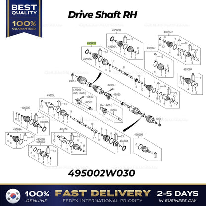Genuine Drive Shaft RH 495012W080 for Hyundai Maxcruz Santa Fe