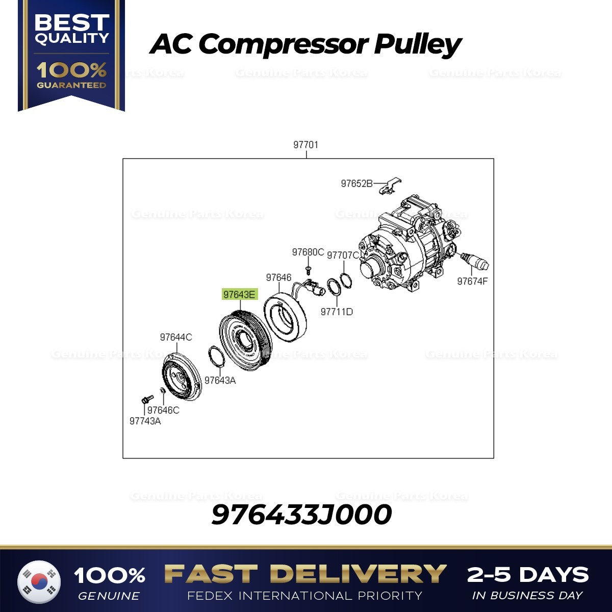 Genuine AC Compressor Pulley 976433J000 for Hyundai Veracruz