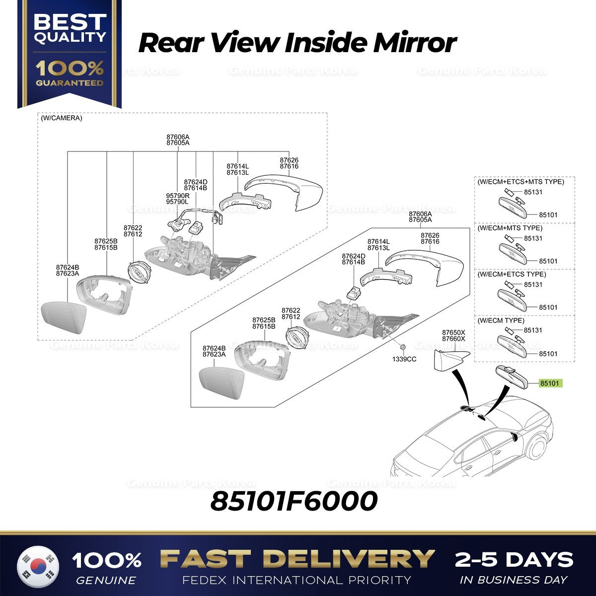 Genuine Rear View Inside Mirror 85101F6000 for Kia K7