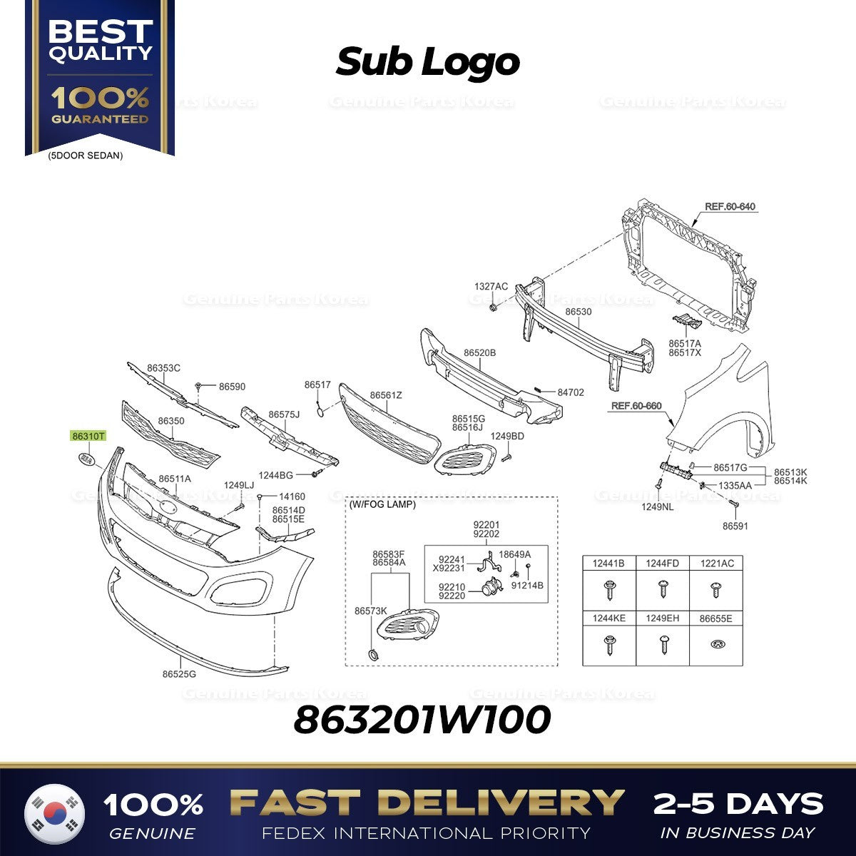 Genuine Sub Logo 863201W100 for Kia Rio
