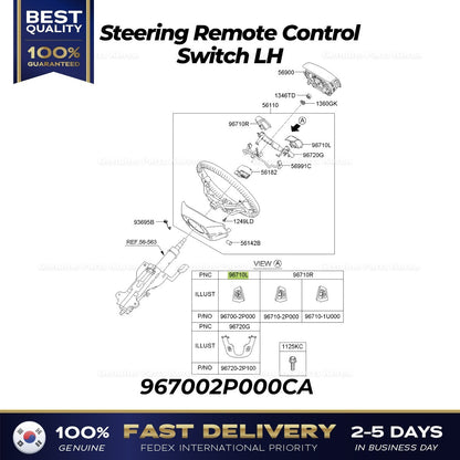 Genuine Steering Remote Control Switch LH 967002P000CA for Kia Sorento