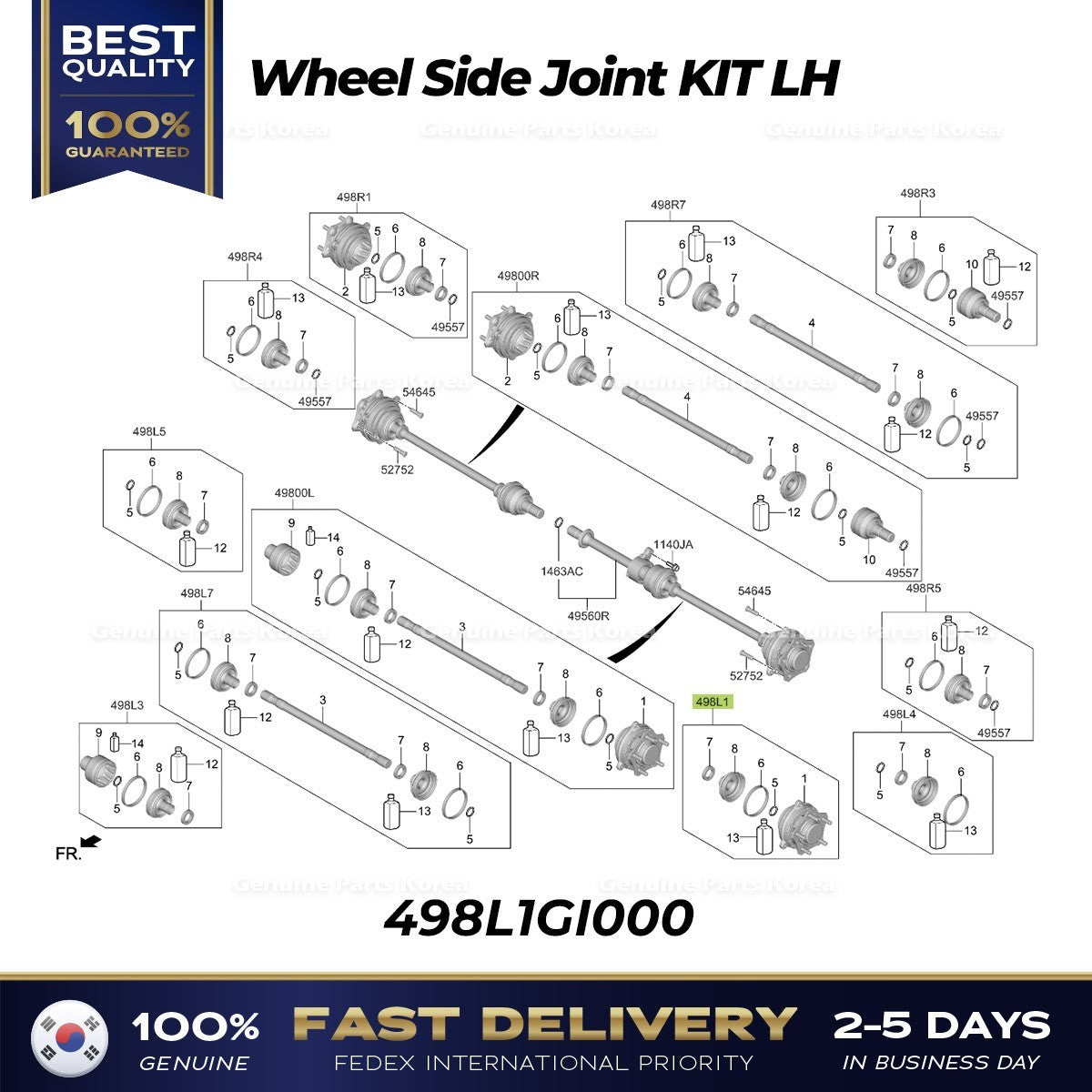 Genuine Wheel Side Joint KIT LH 498L1GI000 for Hyundai Ioniq 5 Kia EV6