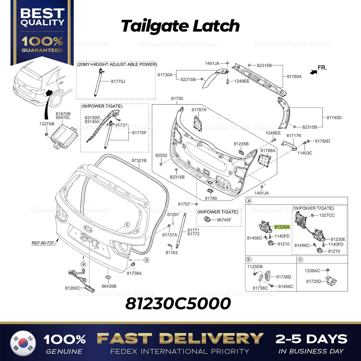 Genuine Tailgate Latch 81230C5000 for Kia Sorento