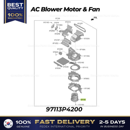 Genuine AC Blower Motor & Fan 97113P4200 for Hyundai Santa Cruz Kia Sorento