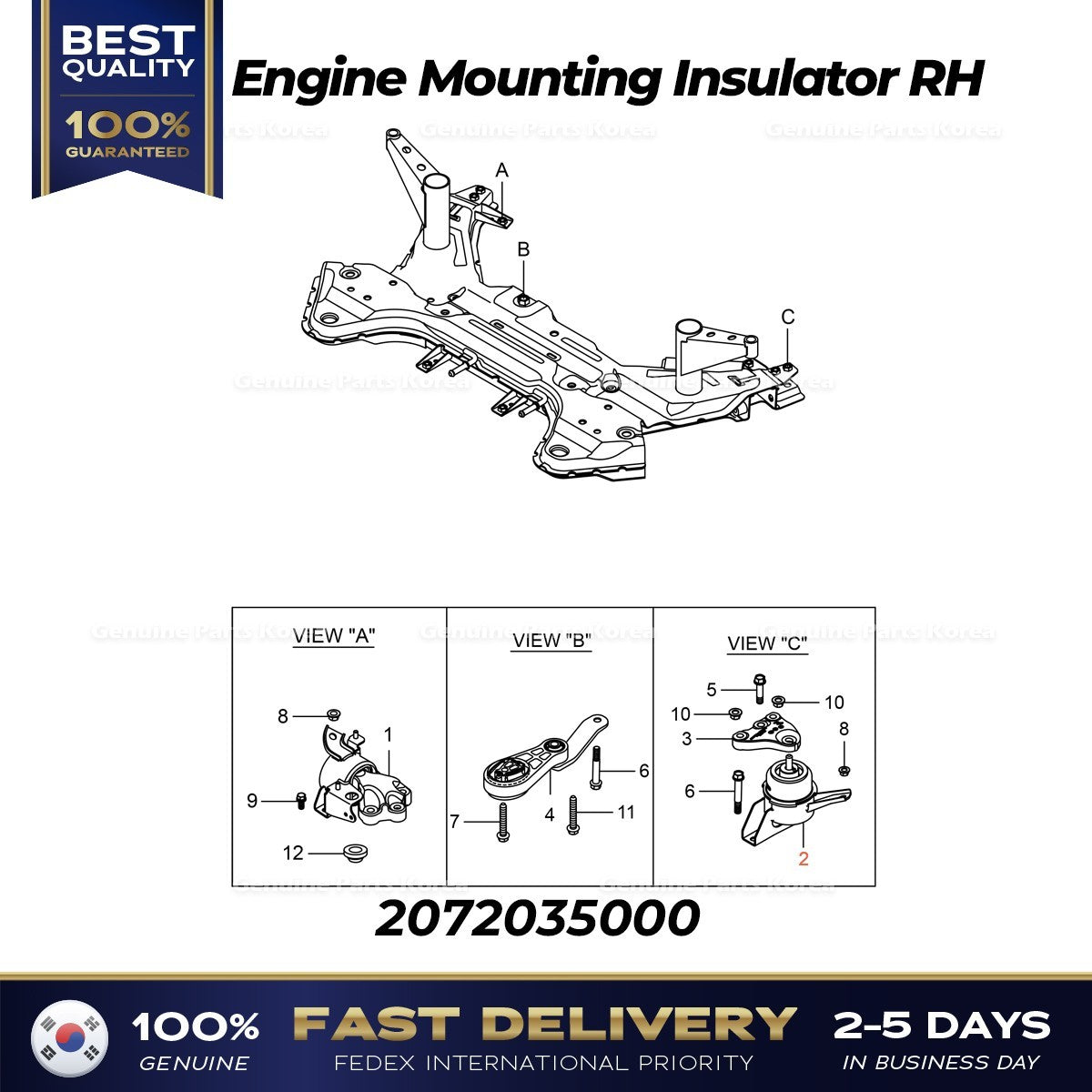 Genuine Engine Mounting Insulator RH 2072035000 for Ssangyong Tivoli