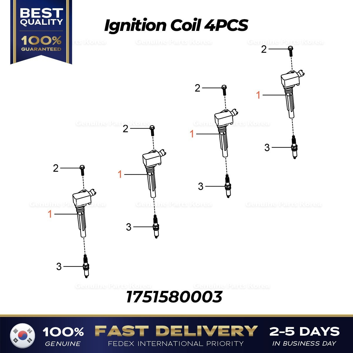 Genuine Ignition Coil 4PCS 1751580003 for Ssangyong Tivoli